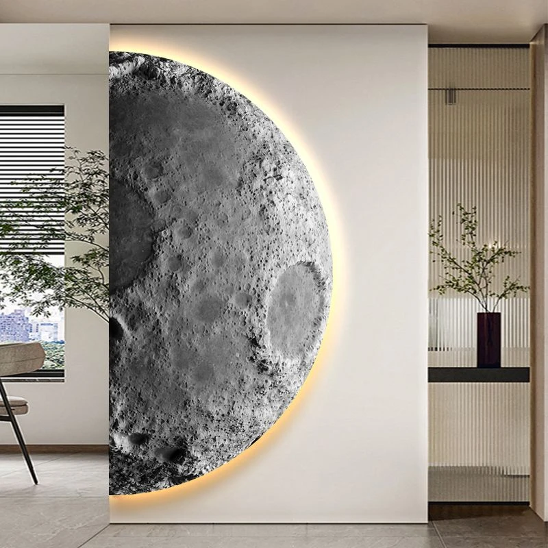 月球玄关装饰画抽象LED个性氛围灯壁画现代简约入户走廊过道挂画
