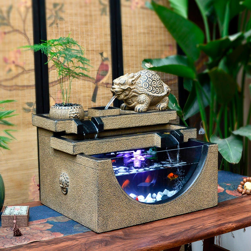 招财办公室装饰摆件客厅桌面鱼缸循环水流水生财摆件店铺开业礼物