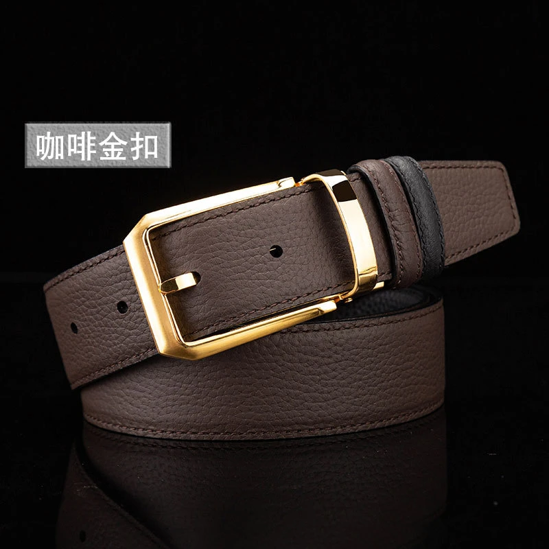 双面可用经典男士头层牛皮腰带纯铜针扣轻奢时尚真皮牛皮青年腰带