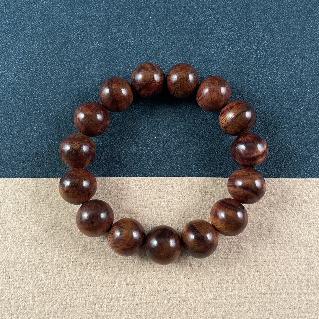 海南黄花梨1.5手串紫油梨颜色深油性十足虎皮纹文玩好物花纹