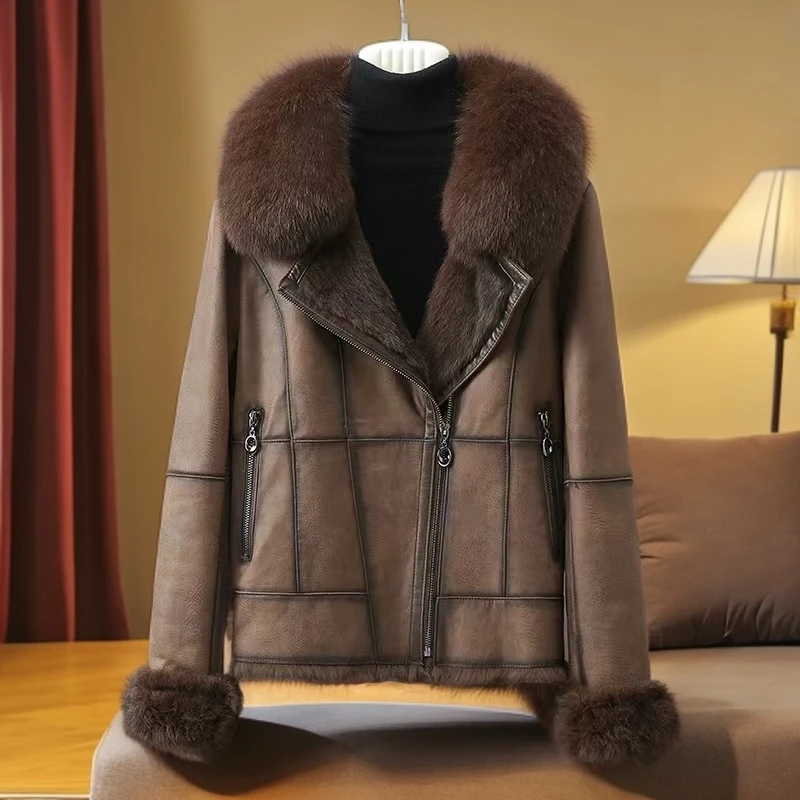 冬季时尚轻奢气质百搭兔皮毛一体狐狸毛皮草外套女款爆款2025新款