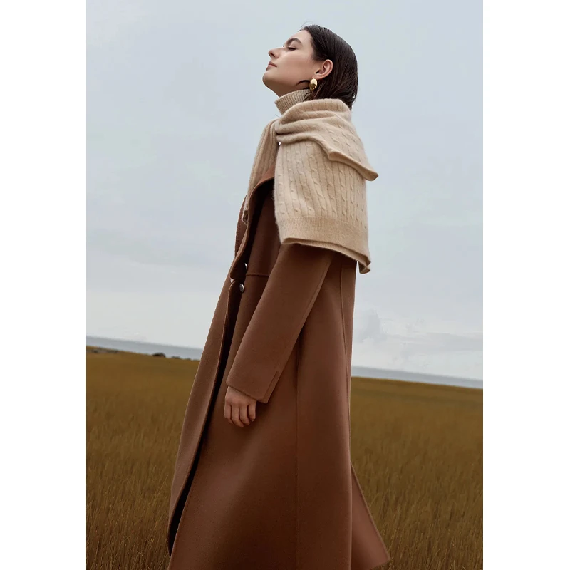 【文】100~绵羊毛宽松时髦双面呢大衣2024冬季商场专柜撤柜女装