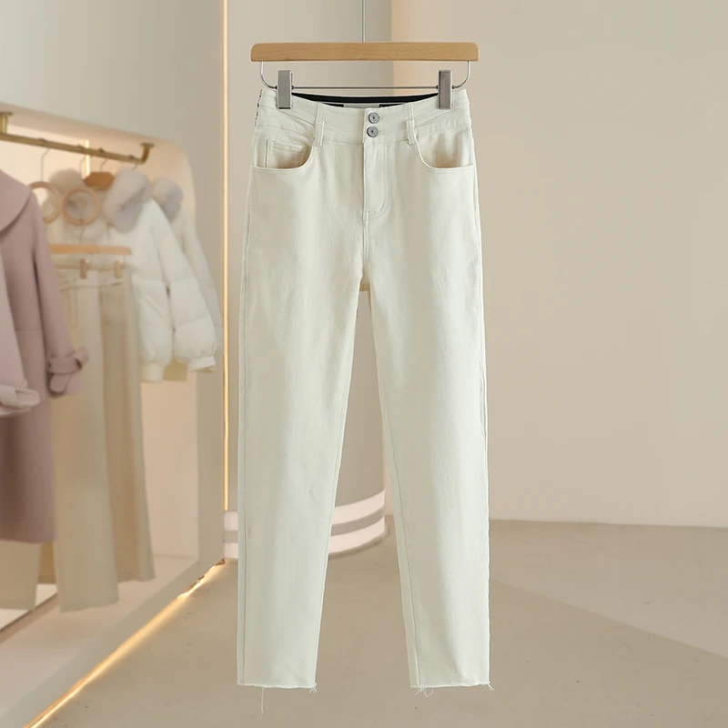 【檬】纯棉文艺修身显瘦加绒牛仔裤2024冬季商场专柜七号铺女装