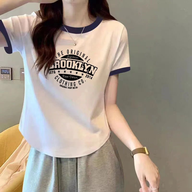 洋气新款夏季百搭休闲宽松t恤女短袖设计感小众不规则短款上衣ins