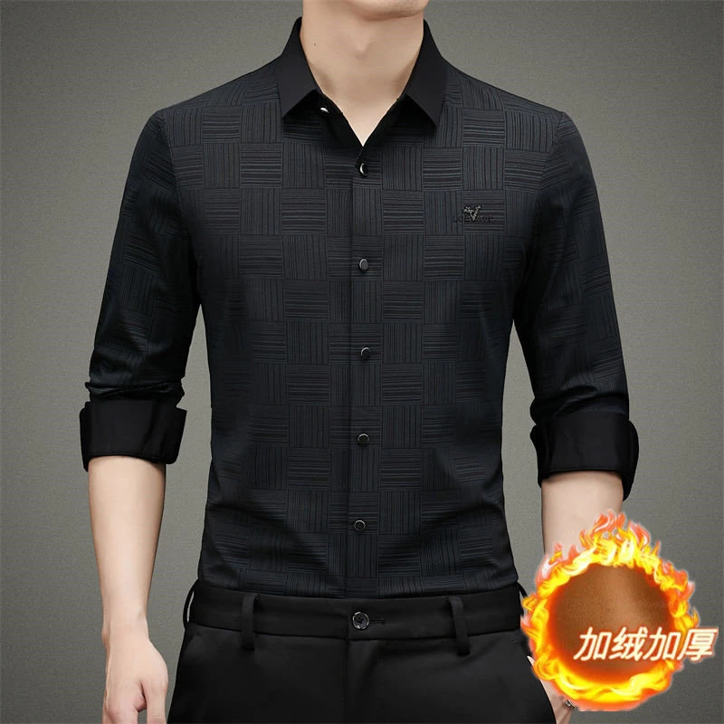 欧仕盾男装秋冬新款爆品锦氨免烫衬衫男士格子长袖衬衣亲肤高弹潮
