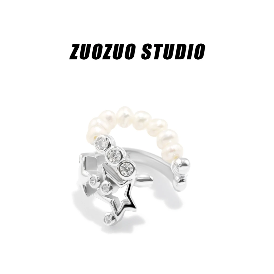925银合成锆石耳饰 巴洛克星星相迎锆石耳骨夹欧美ZUOZUO