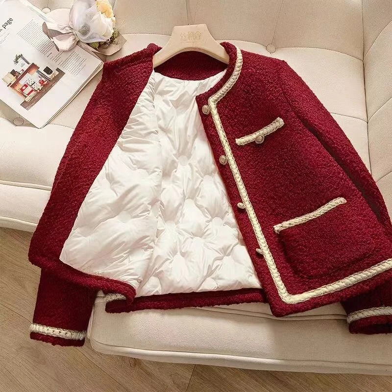 法式小香风短外套2024秋冬新款韩版女装宽松撞色名媛长袖百搭上衣