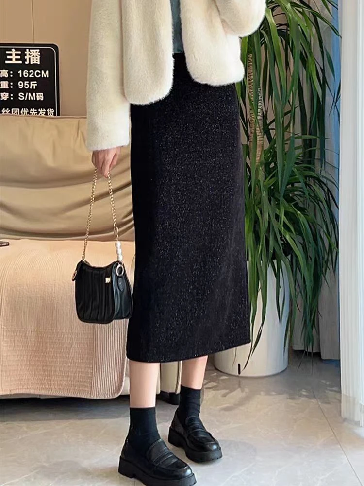 8527黑色半身裙2024秋冬新款韩版女装时尚百搭小香风千金裙子