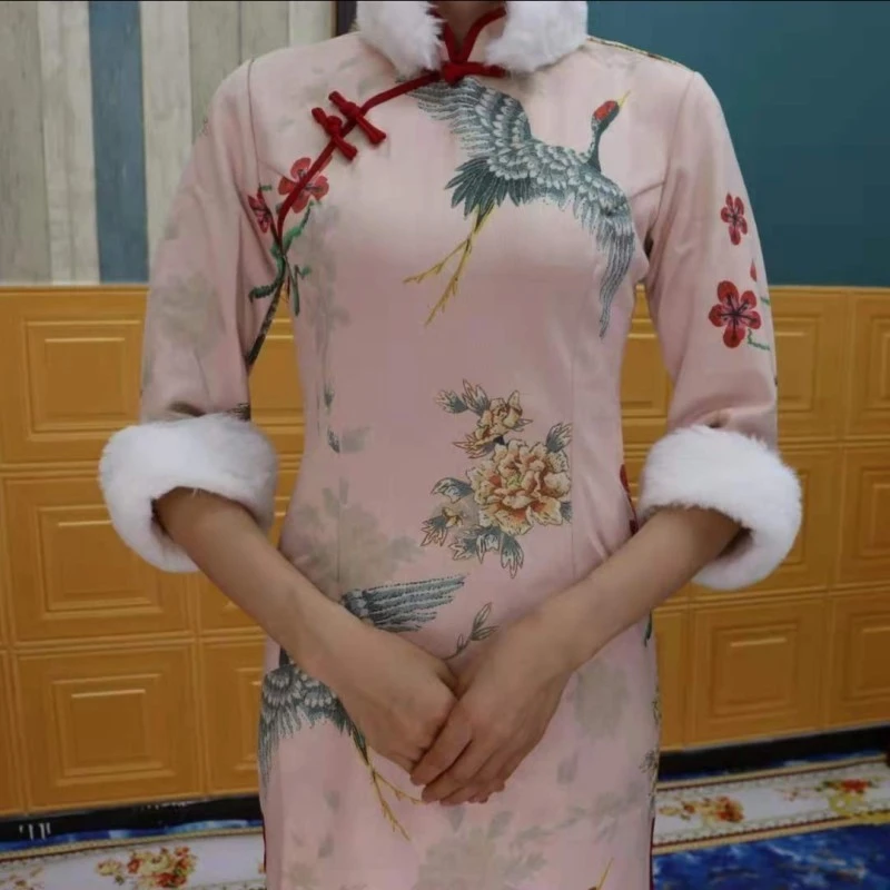 江南国风旗袍改良复古气质国潮风秋冬新款显年轻气质款旗袍