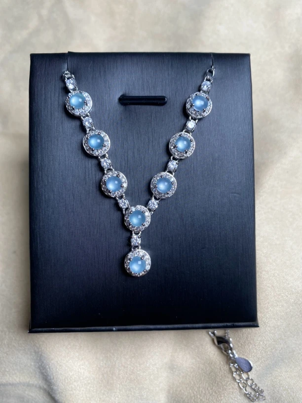 天然A货翡翠玻璃种天空蓝项链白色气质轻奢精美时尚素款银色