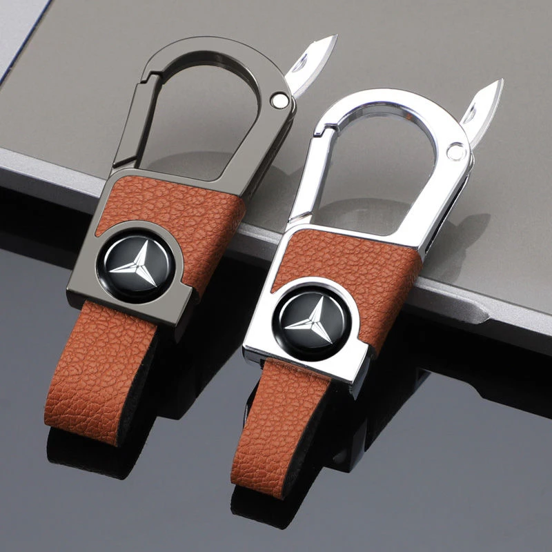 带小刀汽车钥匙扣挂件金属简约钥匙链腰挂扣环挂饰圆形防丢锁匙扣