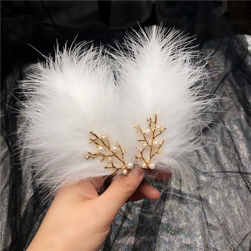 羽毛头饰发卡森系超仙甜美可爱毛毛边夹少女日系拍照古风汉服发饰