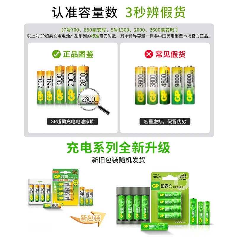 GP超霸5号7号充电电池2600毫安时大容量智能快充电器镍氢话筒玩具