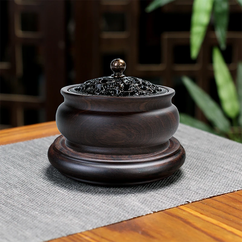 黑檀实木盘香炉家用室内4小时香薰炉圆形复古禅意中式古典沉香炉