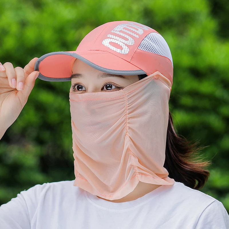 折叠防晒帽子男女同款夏天遮脸骑行遮阳帽户外速干透气面纱可拆卸