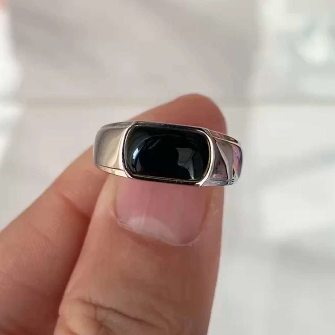 天然琥珀墨西哥蓝珀925银男士时尚经典男戒气质轻奢活口戒指手工