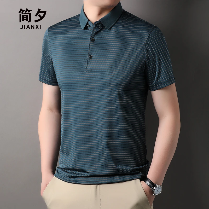 中老年男装爸爸装夏季高档短袖T恤大码50-80岁男士翻领条纹POLO衫