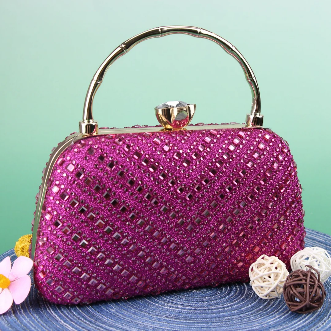 小香风满钻晚宴包高级梅花扣镶钻竹节手提单肩斜跨女士旗袍包包