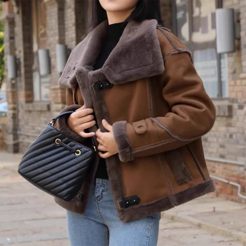 海宁皮毛一体羊羔绒外套新款加厚欧貂绒外套88030