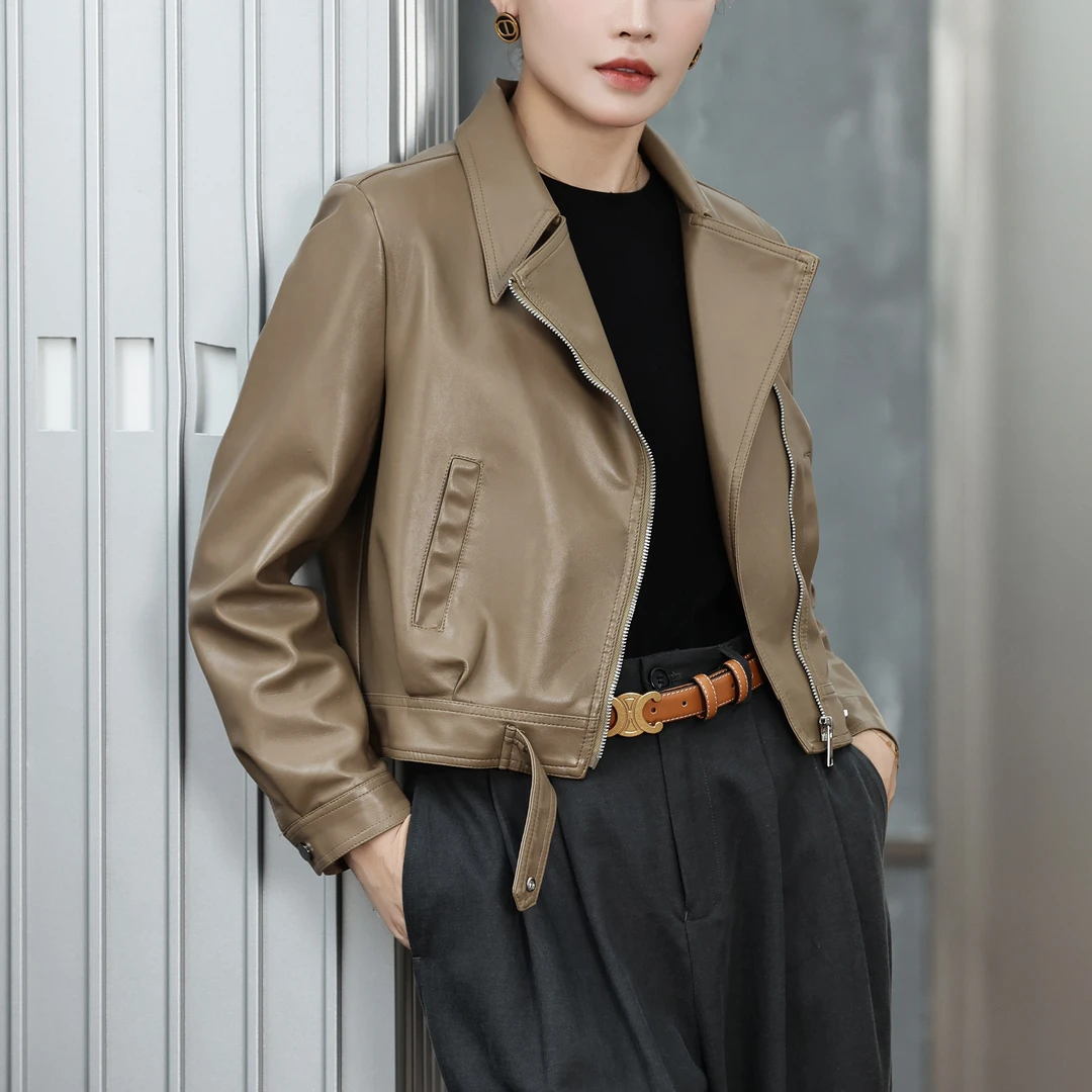 【诺哥专属】ATP春季翻领皮夹克时尚纯色潮流休闲女士外套 88005
