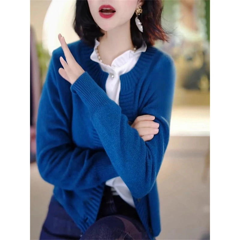 【现货现发】宽松单排扣圆领毛衣设计感慵懒针织上衣开衫外套春季