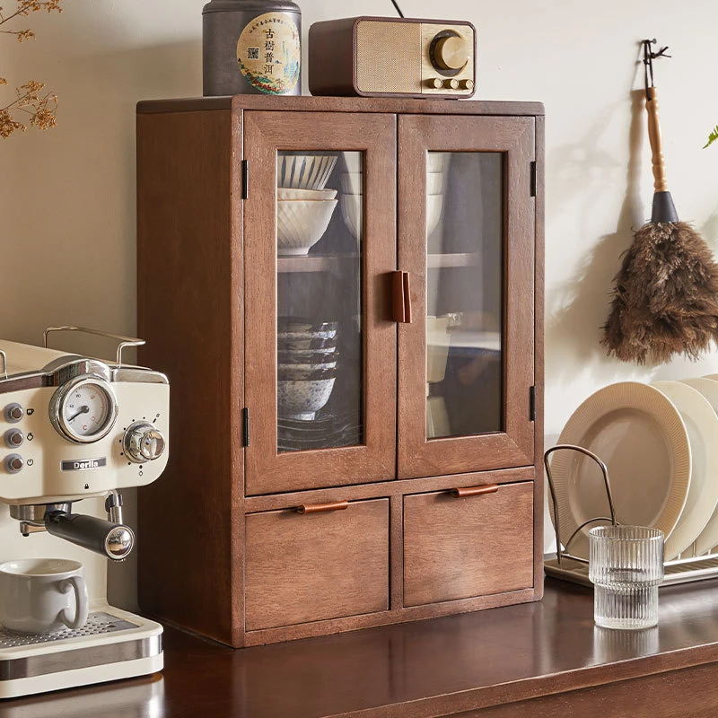 收纳储物柜实木桌面收纳柜台面储物柜厨房台面置物柜双开门带抽屉