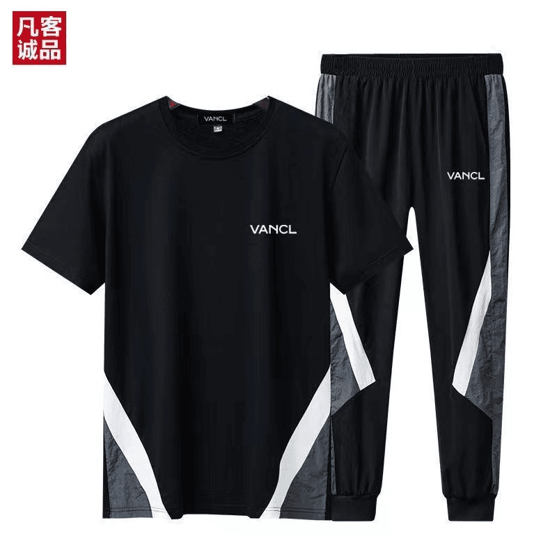 凡客诚品VANCL夏季休闲套装男纯棉短袖T恤冰丝裤时尚九分裤两件套