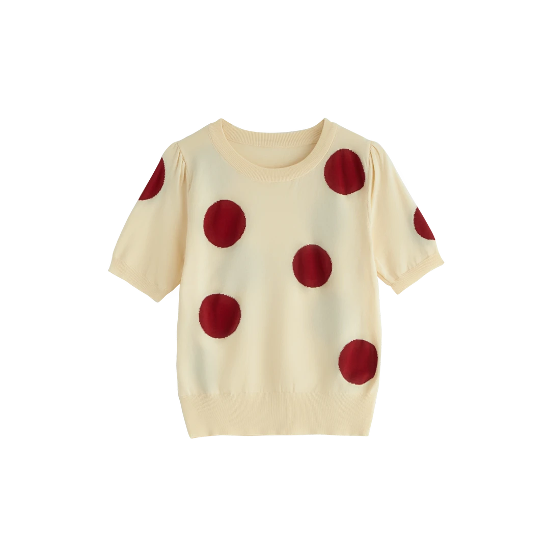 小香风针织女夏季新款高级时尚波点显瘦毛织提花上衣