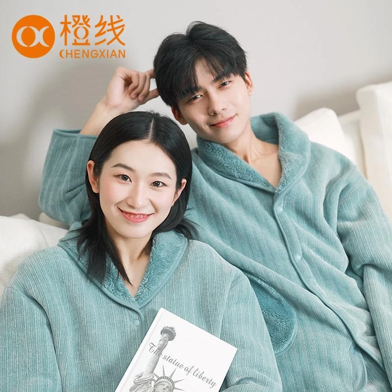 橙线TEH雪尼尔情侣双面可穿加绒保暖可外穿家居服套装NB2021004