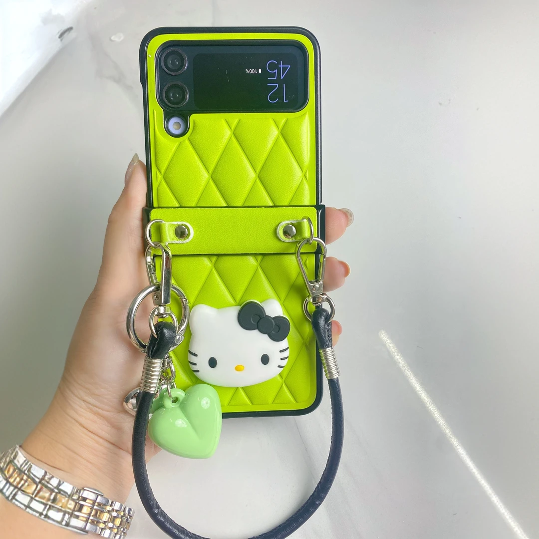 抹茶绿菱格皮质适用华为p50pocket手机壳pocket2新款三星ZFLIP6/5