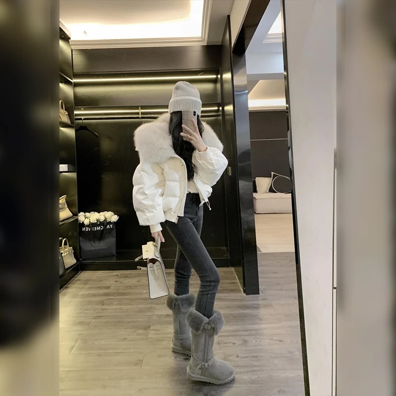 【现货】韩系学院风大毛领短款面包服女2025冬季新款设计感洋气棉服