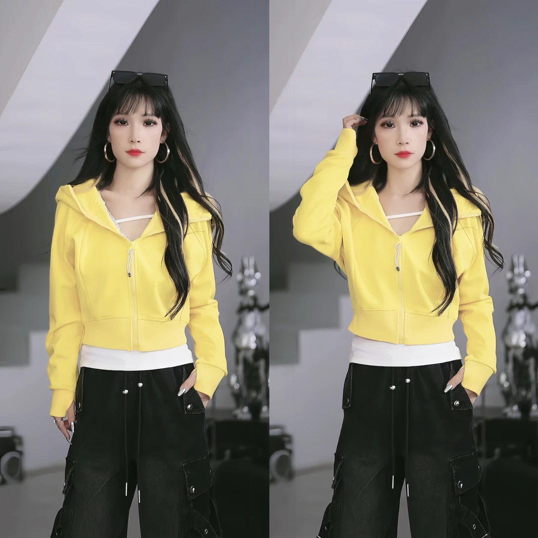 【笑姐定制】V82733 秋冬新款加绒加厚拼接设计休闲纯色连帽外套