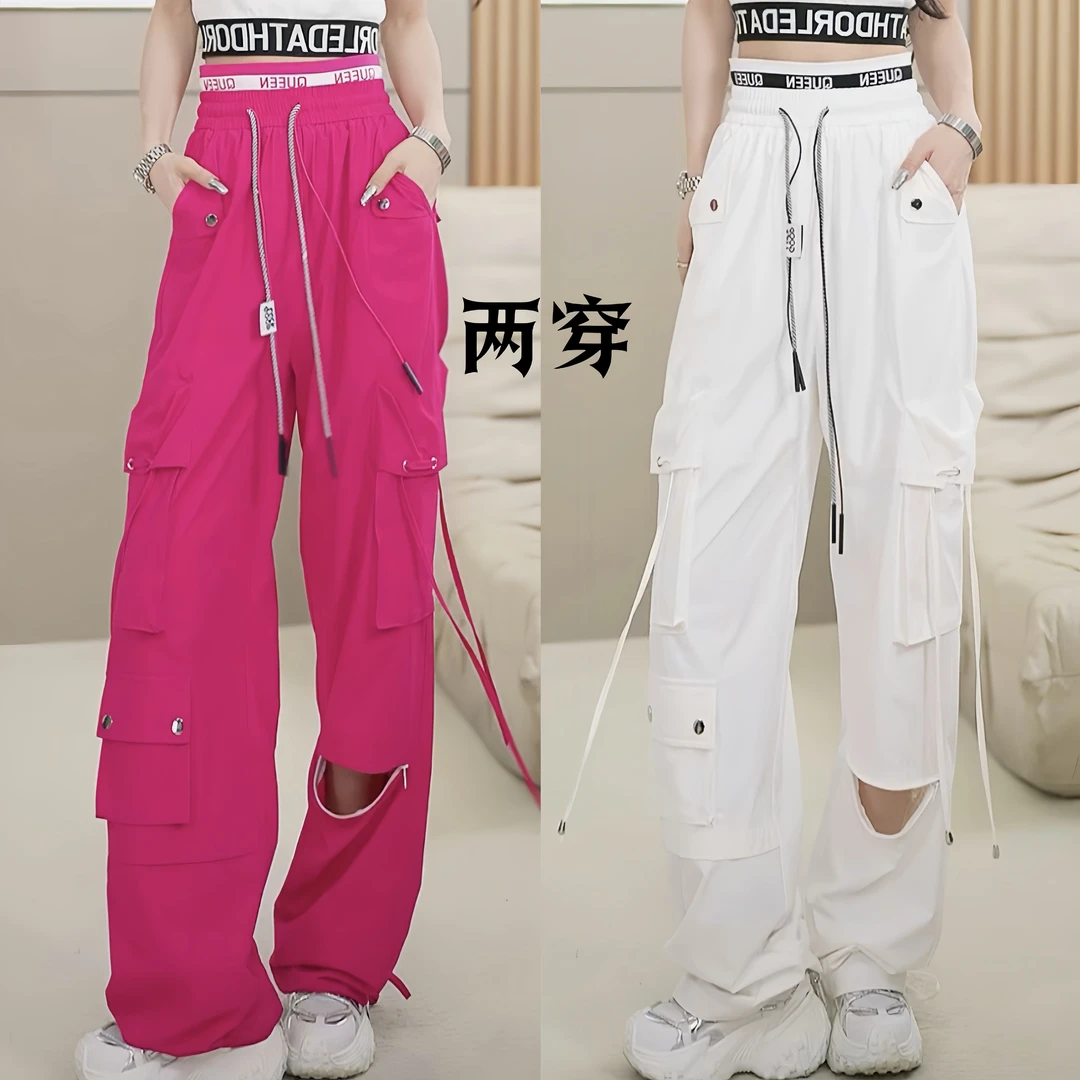 【笑姐定制】D96816 原创两穿多工装口袋双松紧腰头薄款百搭休闲裤
