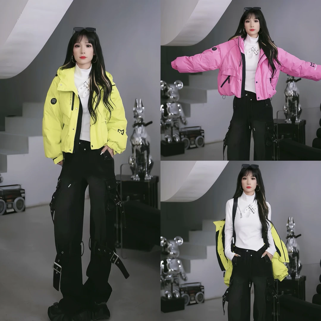 【笑姐定制】W9420 秋冬新款字母印花拉链连帽保暖外套羽绒服