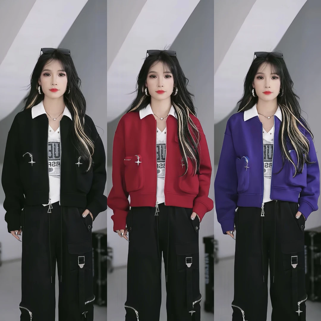 【笑姐定制】D99685 原创纯色拉链口袋设计宽松百搭外套