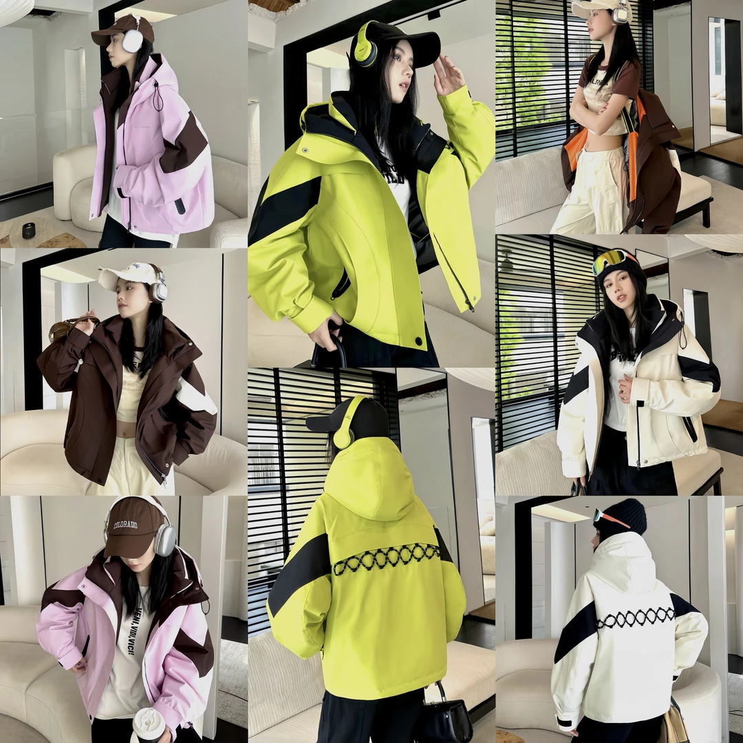 【笑姐定制】W2801 秋冬加绒加厚撞色拼接立领连帽羽绒服外套
