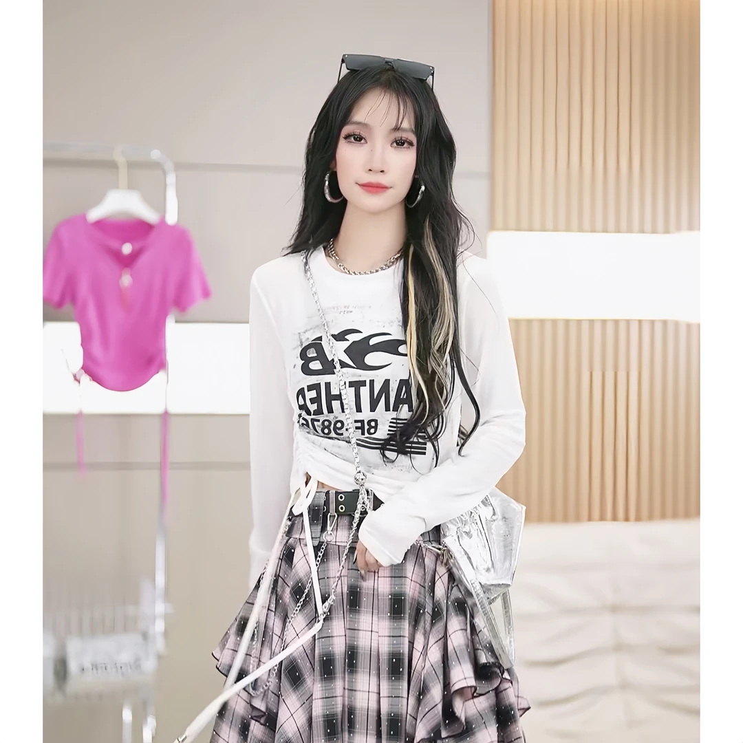 【笑姐定制】D96272 原创纯色字母印花腰间收紧设计防晒显瘦上衣