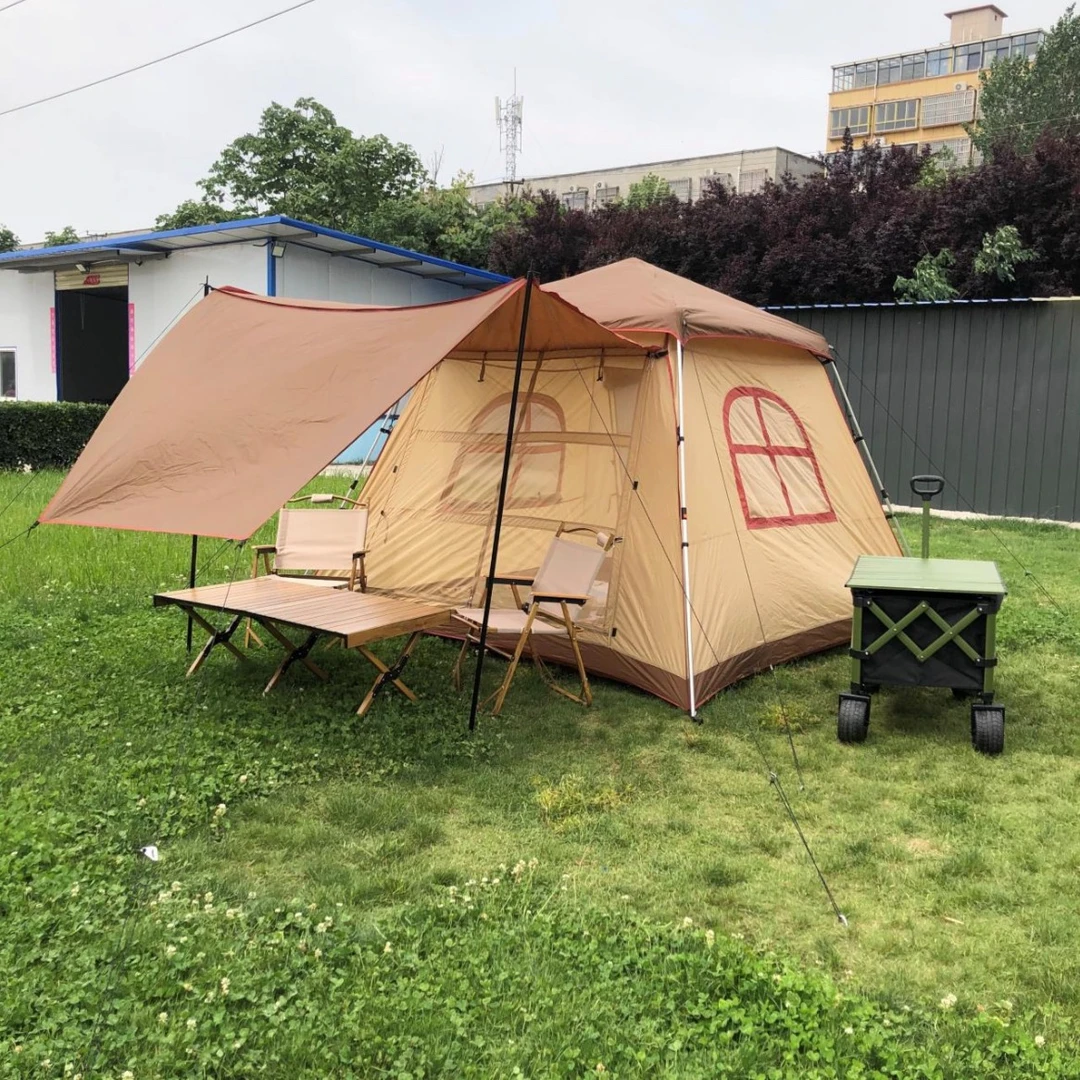 【趣野营 氛围感露营组合】屋型自动杆+桌椅组合+露营车+野餐垫