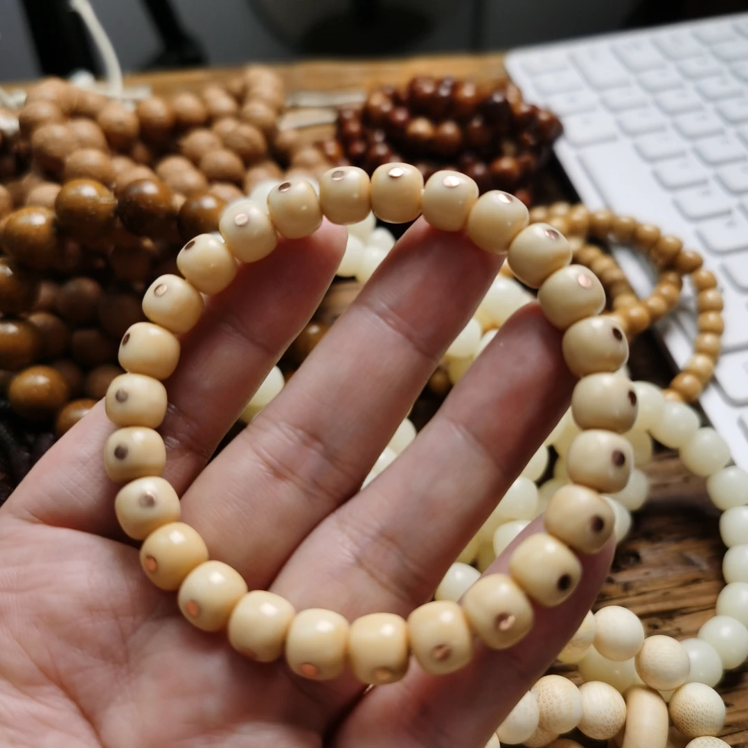 龙脊菩提子手工镶嵌铜钉单圈手串手持9*8mm左右老型文玩