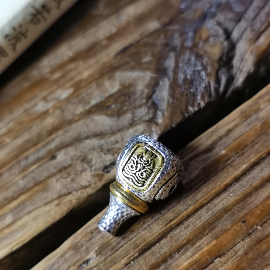 铁合金吊坠 合金扎基藏式三通文玩珠串配饰卡12✕19mm