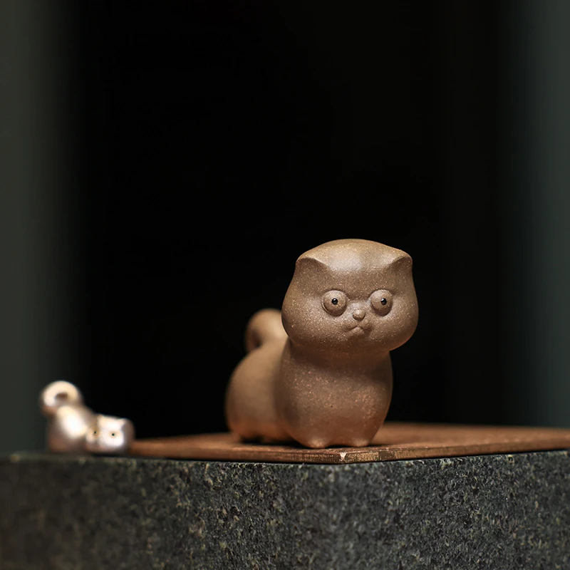 【庄家】猫 紫砂摆件 茶宠 紫砂青段泥