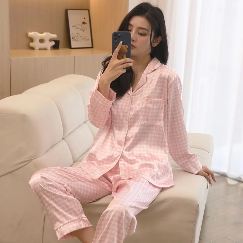 睡衣女春秋款冰丝长袖轻奢高级感网红高颜值洋气家居服两件套装