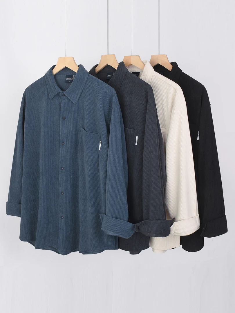 280G重磅灯芯绒衬衫男长袖春秋款美式复古翻领纯色外套