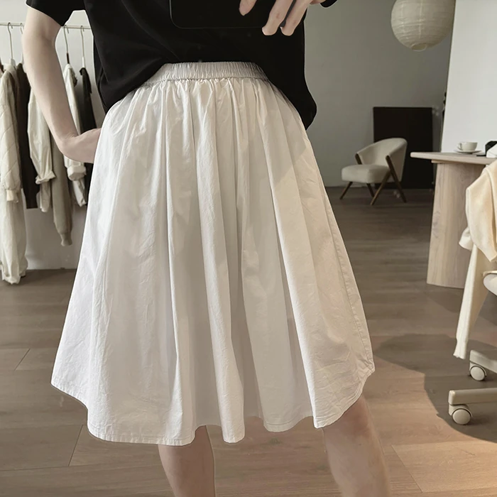 学院风松紧腰半身裙夏季新款日系纯色防走光A字短裙出游服装女