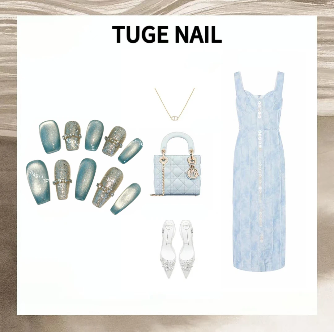 TugeNail“挪威”星空猫眼夏日美甲设计师款显白轻奢穿戴甲TGY815