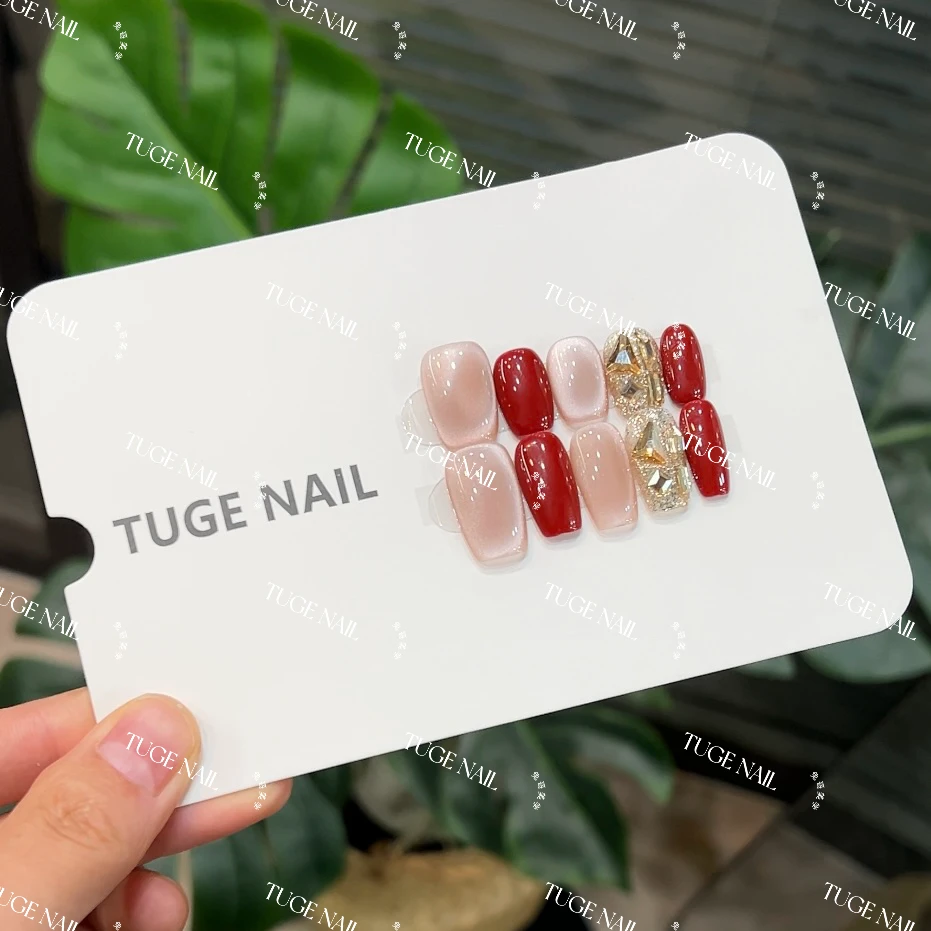 TugeNail “红豆”显白满钻猫眼美甲 秋冬显白轻奢高定穿戴甲-小然
