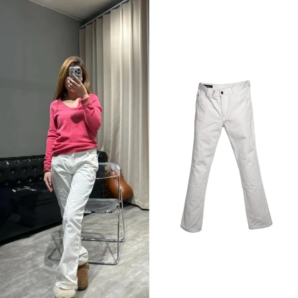 95新 GUCCI/古驰 女款时尚修身秋冬百搭白色直筒牛仔裤 40码 2009