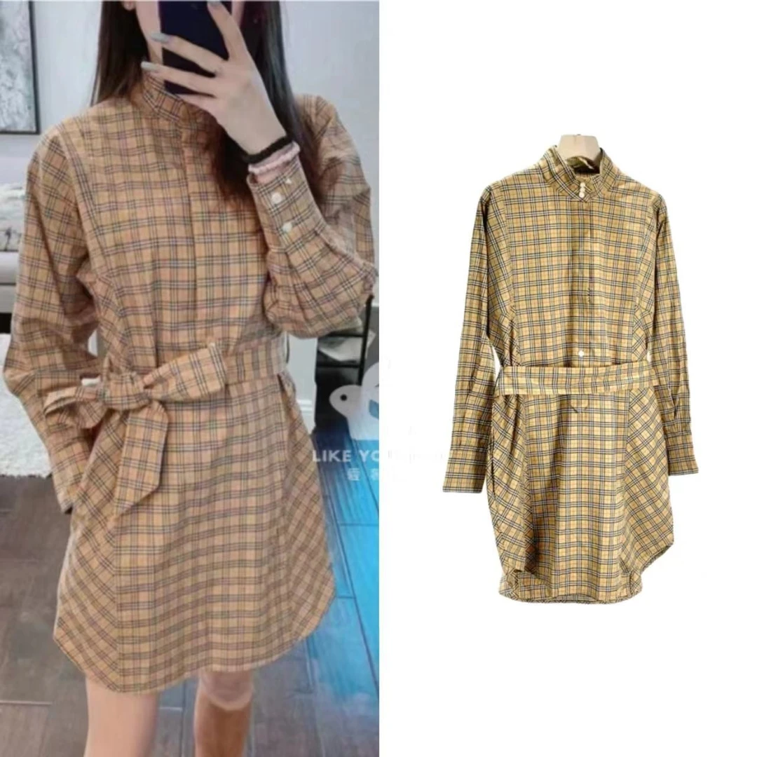 99新 BURBERRY/博柏利 黄色巴宝莉衬衫裙金色战马图案气质 0402