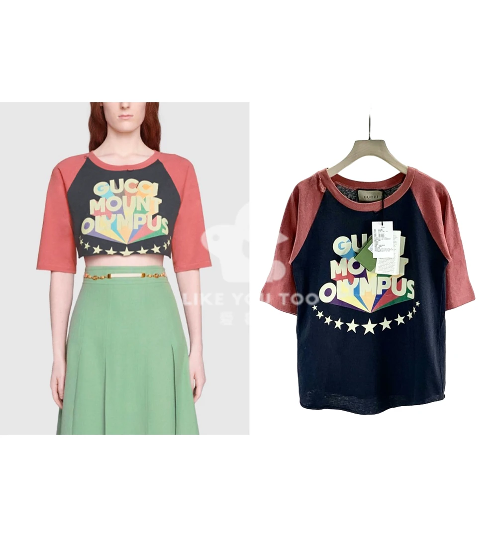 全新未使用 GUCCI/古驰 宽松T恤logo印花字母五角星女款黑色 2802