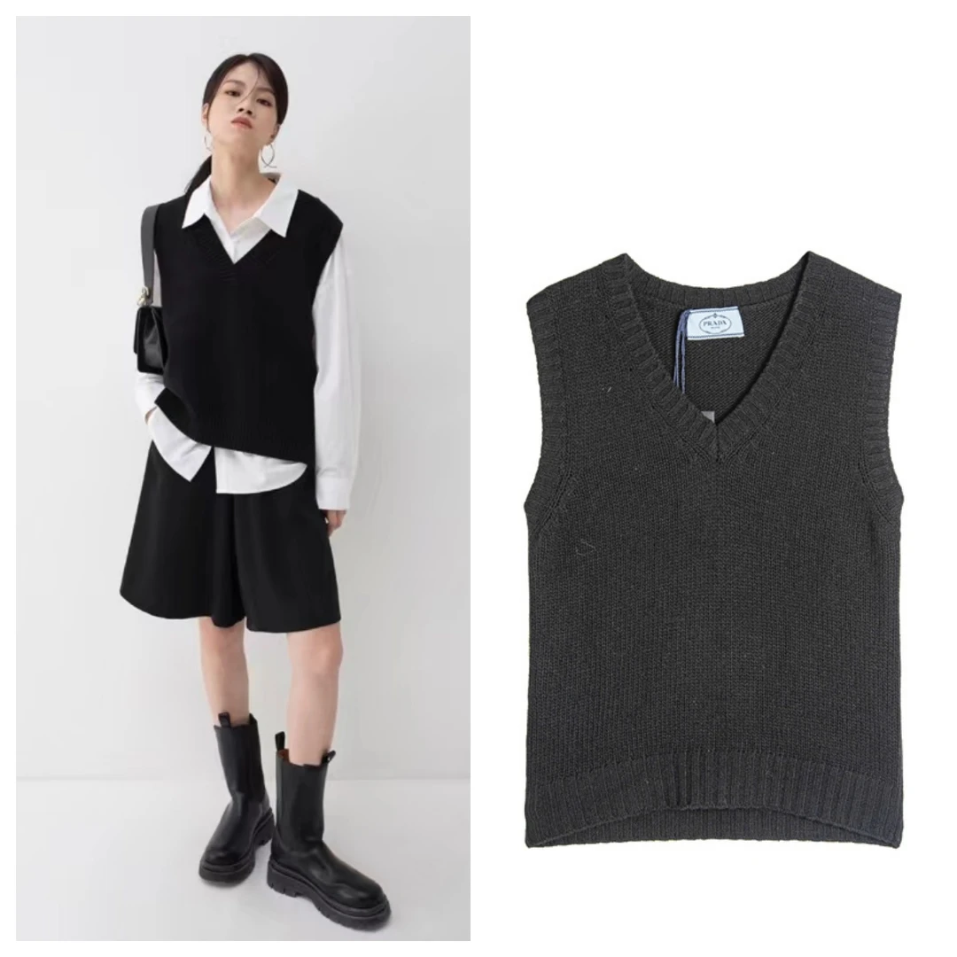 99新 Prada/普拉达 黑色百搭休闲时尚无袖羊毛马甲尺码36 P0804
